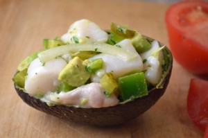 Ceviche in avocado shell